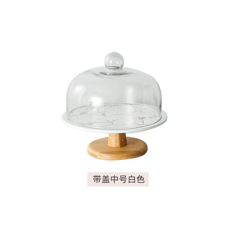 Khay bánh vân đá nắp chụp kính trong suốt bắt mắt trang trí bàn tiệc phòng bếp, Khay sứ đựng bánh có nắp đậy bằng kính t