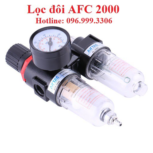 Bộ lọc đôi AFC2000 tách nước và châm dầu, kèm van giảm áp và đồng hồ ren 13mm giá sỉ