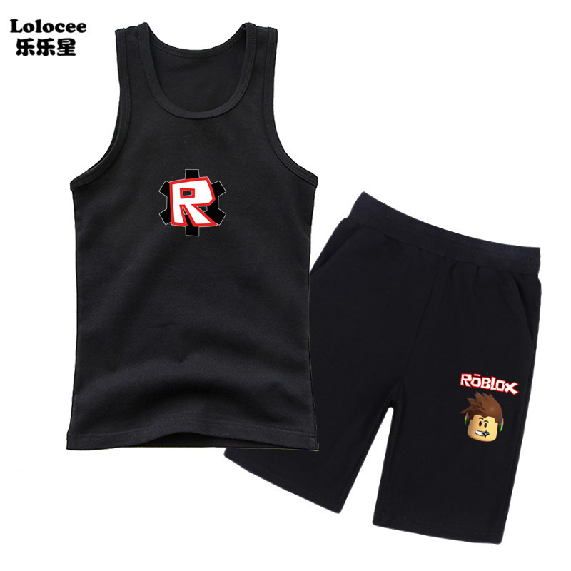 Kids Roblox Game Tank Top Outfits set Bé trai Mùa hè không tay áo phông và quần đùi Bộ quần áo 2 mảnh