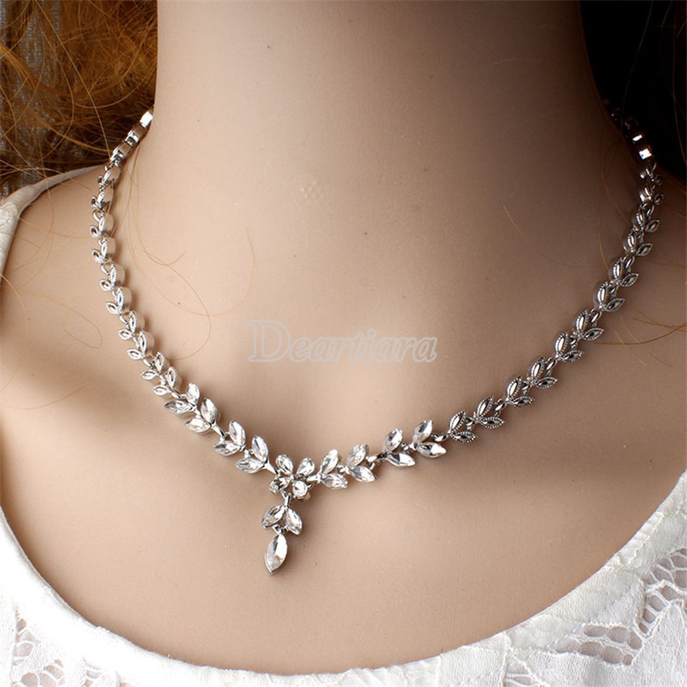 Bộ Vòng cổ Và Đôi Khuyên Tai Đính Đá Thời Trang Dành Cho Cô Dâu