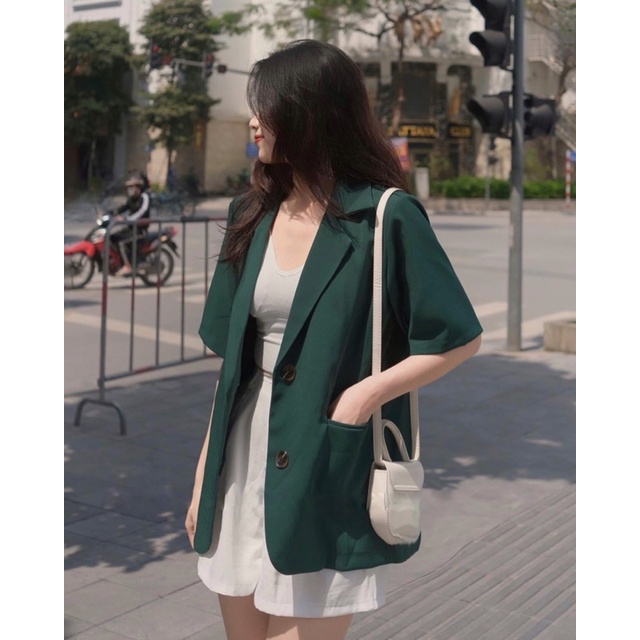 Áo khoác vest nữ túi hộp trước tay ngắn 4 màu freesize Pumi
