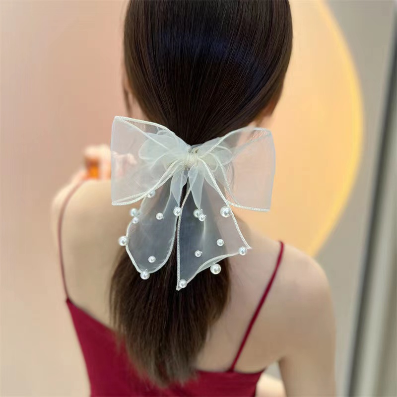 Dây Cột Tóc Cao Su Phối Ren Đính Nơ Lớn Phong Cách Hàn Quốc Thời Trang Cho Nữ