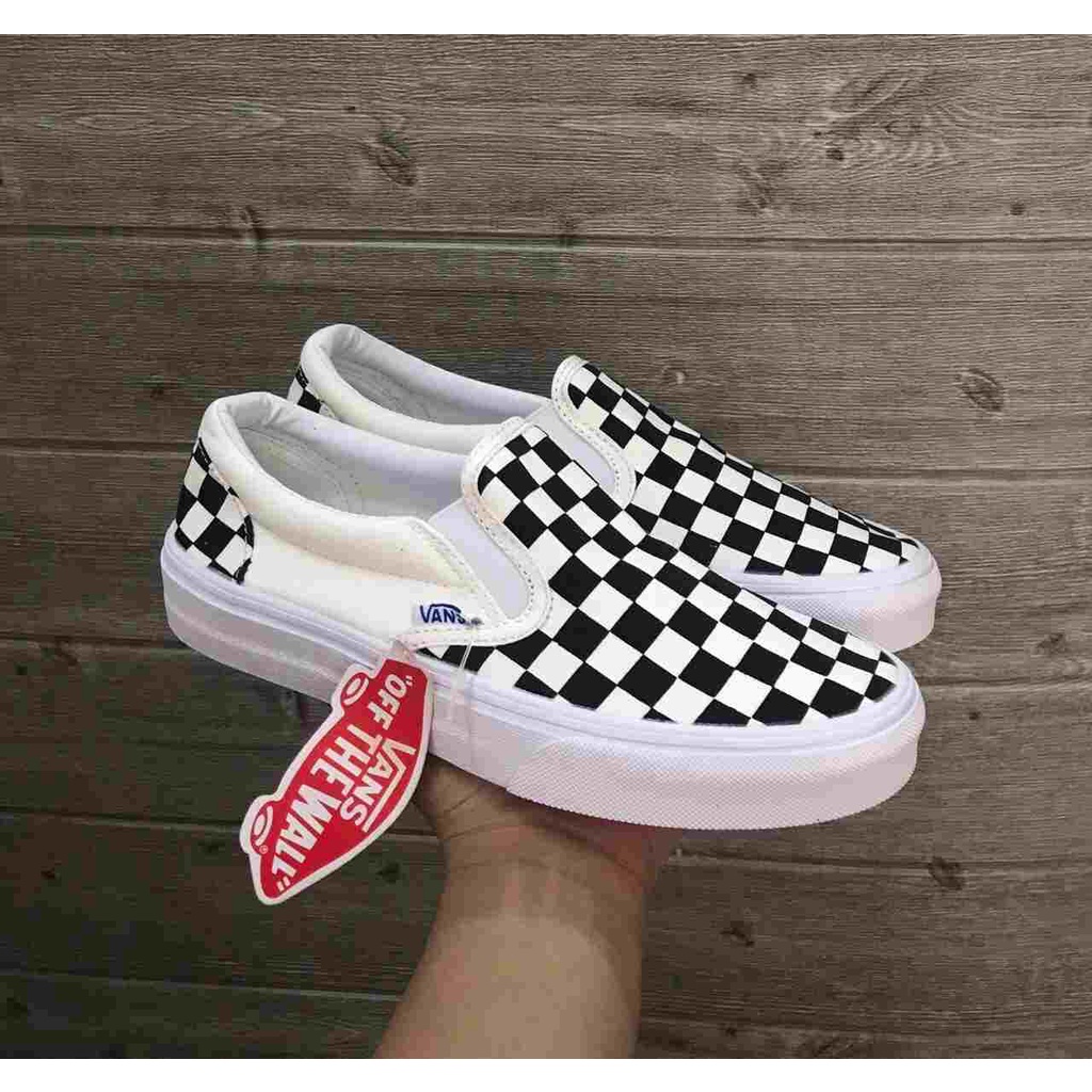 Giày vans lười caro phối màu đen trắng , Giày Vans slip on caro nam nữ cực chất 2022 full box bill