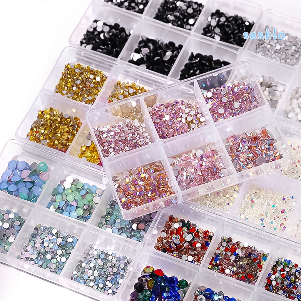 Hộp 6 Ngăn Đựng Hạt Kim Cương Giả Đa Năng Nhiều Hình Dạng Trang Trí Móng Tay Nghệ Thuật