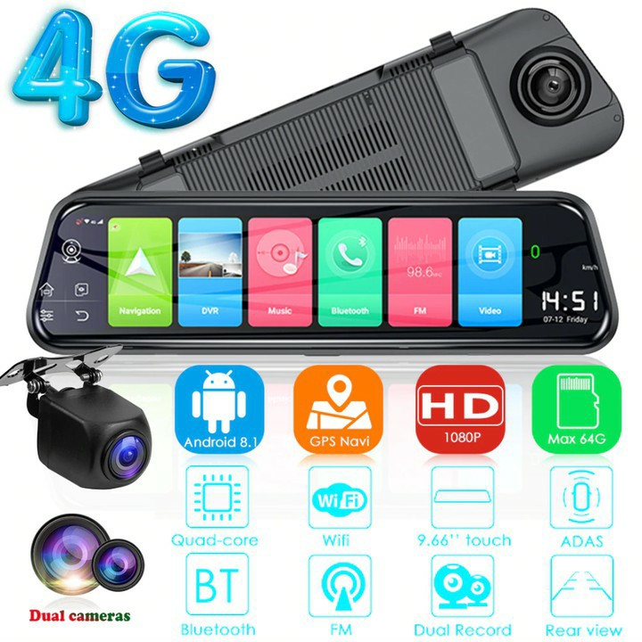 Camera Hành Trình MMX M10 Plus Ống Kính Kép Kết Nối Wifi ,Camera Gương Kèm Thẻ Nhớ 32GB, cam hành trình gương BH 12T