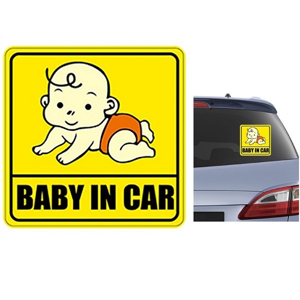 Tem/Miếng dán phản quang xe ô tô Baby In Car tiện ích (5 mẫu cực hót - size to 11x11cm)