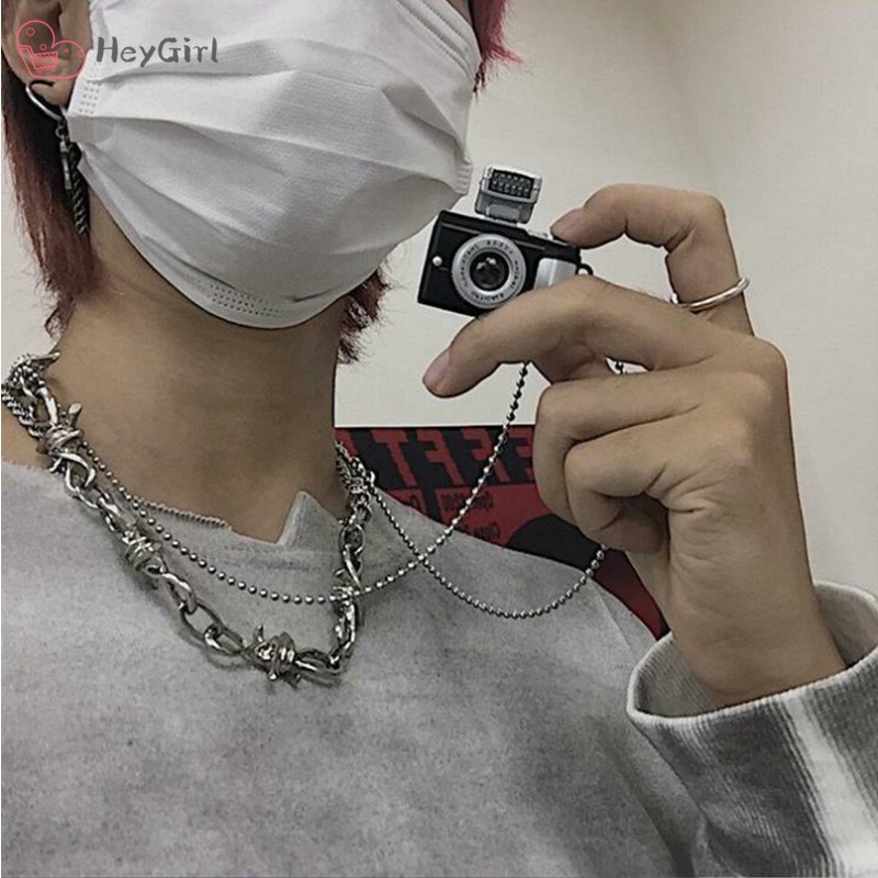 Phong cách Hip ​Hop Vintage Vòng cổ mặt camera có đèn flash và âm thanh