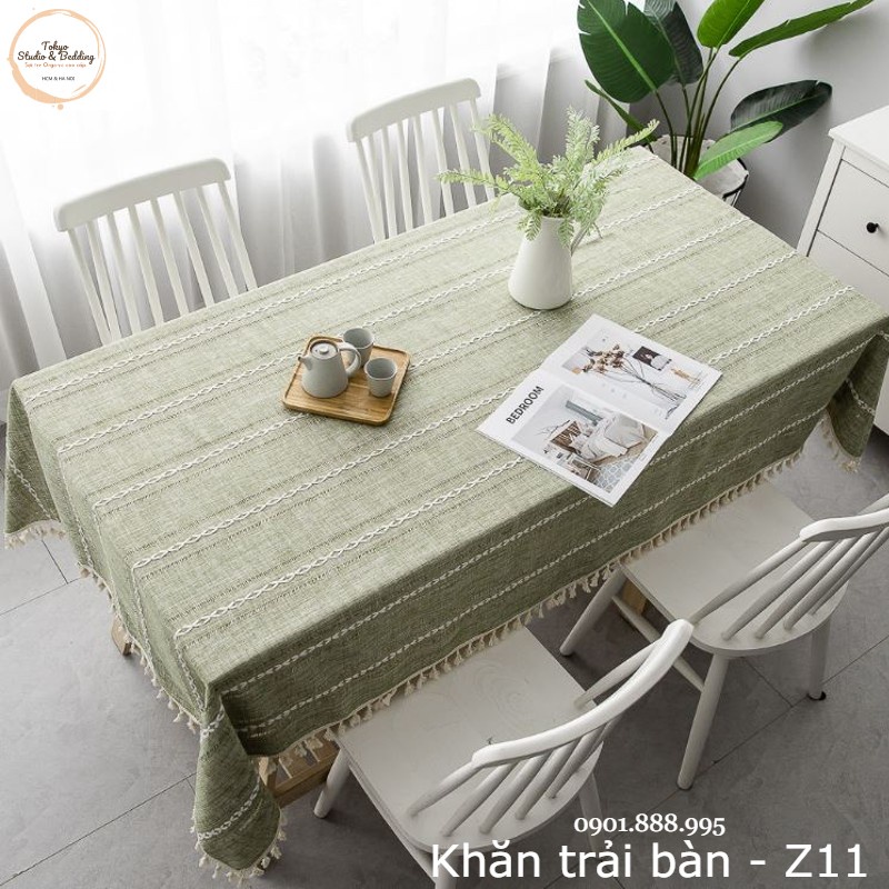 K8_Khăn trải bàn Cao Cấp có tua hình vuông/chữ nhật chất liệu cotton 100% Phong cách Bắc Âu