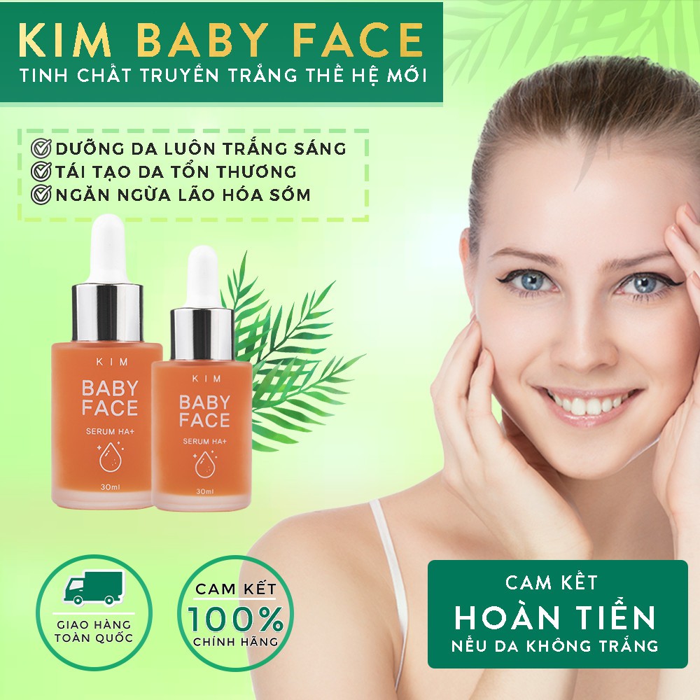 Serum dưỡng trắng da mặt, sạch mụn, mờ nám, tàn nhang KIM BABY FACE HA+ chiết xuất cà rốt 30ml