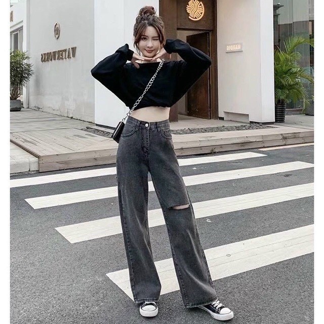 Quần Baggy Jean Nữ Lưng Cao Trơn Size SML Quần Baggy Nữ Hàng VNXK