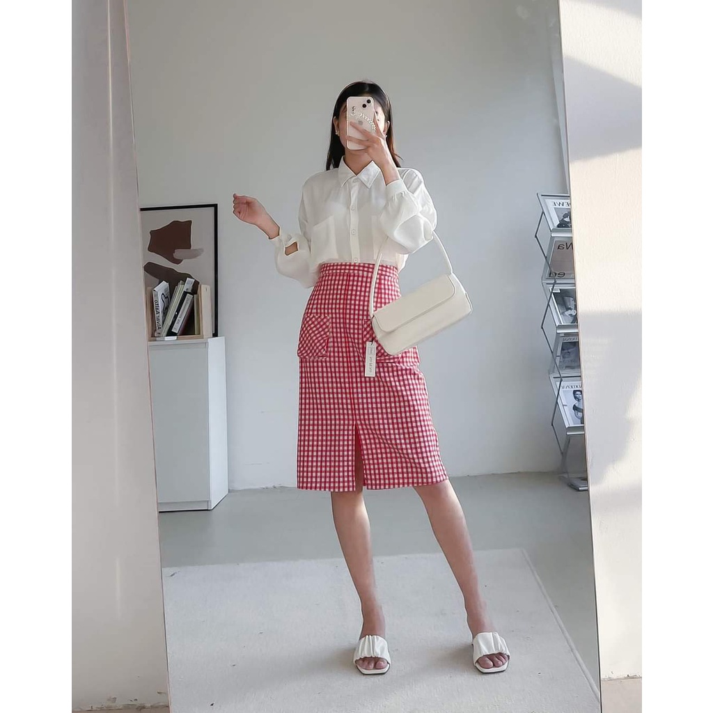 Chân váy Nờ Pê Nờ caro trắng đỏ