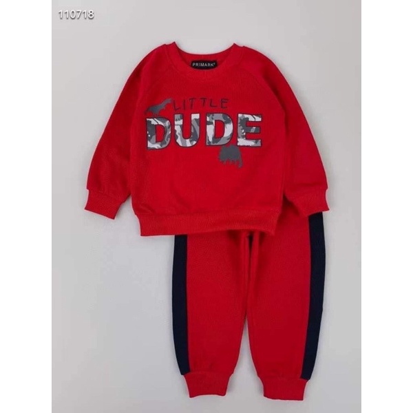 Bộ nỉ Primark DUDE đỏ xuất bé trai