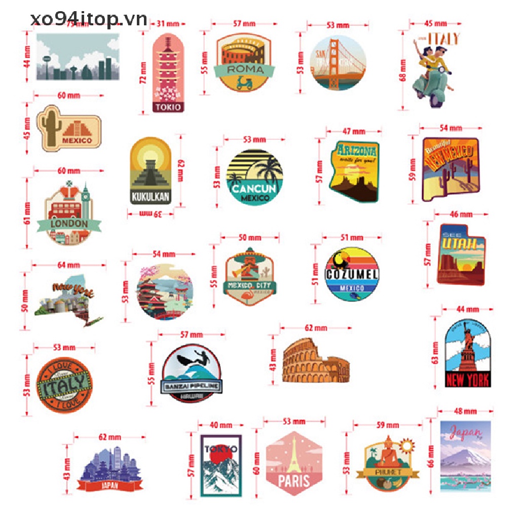 Set 50 Miếng Dán Hoạt Hình Trang Trí Vali Du Lịch