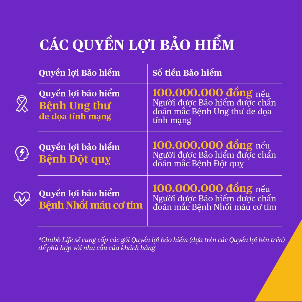 Chubb Life - Bảo Hiểm 3 Bệnh Nan Y Phổ Biến-Chubb Share-1 năm-Lựa Chọn Cơ Bản (Độ tuổi 18-30)