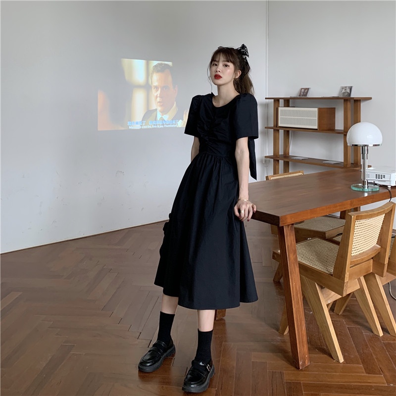 Đầm Tay Ngắn Hở Lưng Phong Cách Hàn Quốc Thời Trang Mùa Hè Cho Nữ
