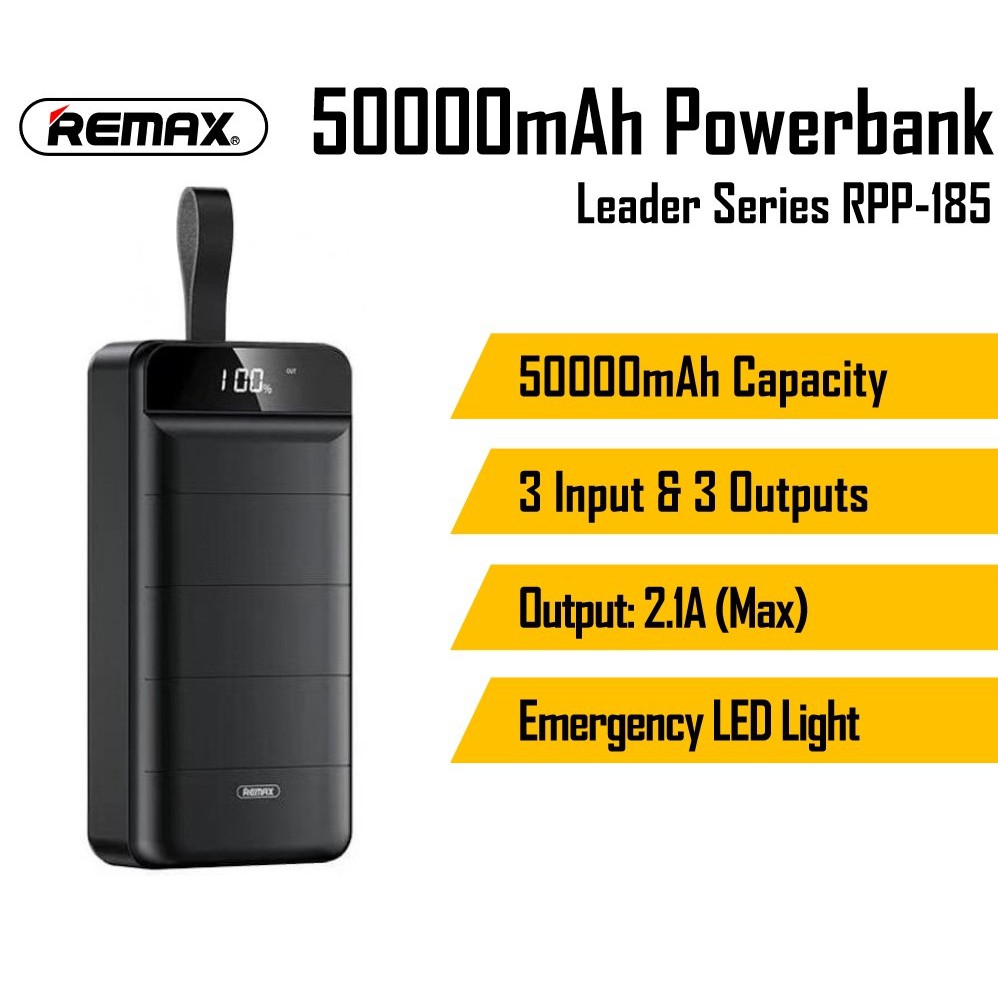 Sạc Dự Phòng Remax RPP-185 50000mAh Lõi Polymer 3 Cổng Sạc Vào, 3 Cổng Sạc Ra - Hưng Long PC