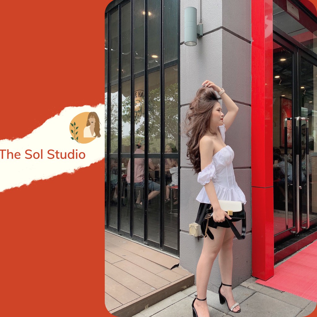 Áo Trễ Vai Tay Bồng [Sol Studio]  Tay Phồng Kiểu Cúp Ngực - Áo Bẹt Vai Nhún Bèo Dập Ly Xinh Xắn