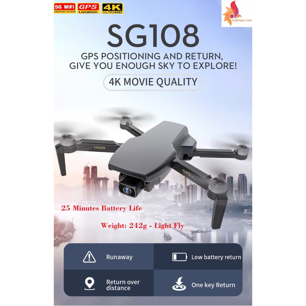 Flycam ZLRC SG108 5G WIFI FPV GPS Dual Camera 4K UHD - Cảm Biến Bụng, Động Cơ Không Chổi Than - NEWEST VERSION Q3/2020