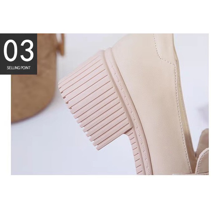 Giày Da Nữ phong cách Nhật Bản đế cao 5P đính nơ