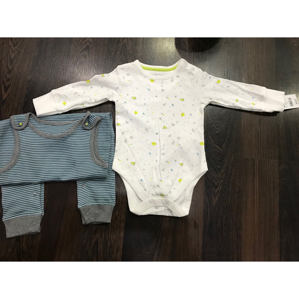 Set yếm thun và body Mothercare auth size 6-9m