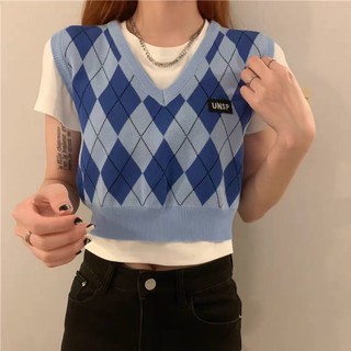 Áo gile len croptop xanh dương (order)