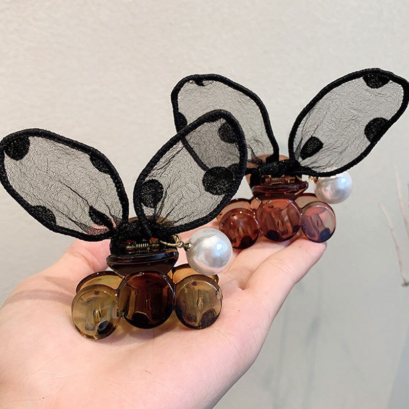 1 Kẹp Tóc Dạng Lưới Màu Đen Đính Ngọc Trai Thanh Lịch Cho Nữ