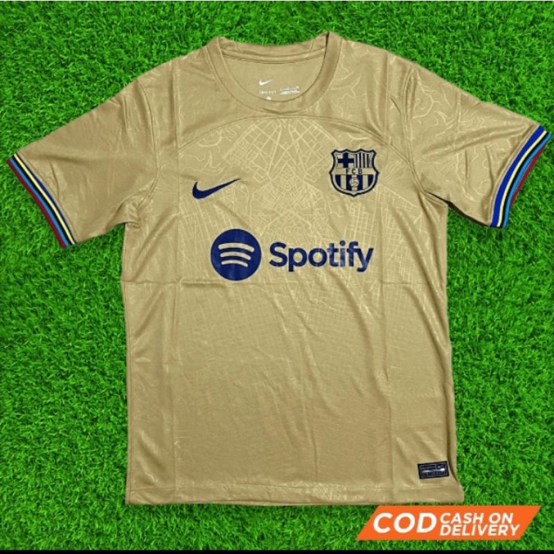 Áo Thun Jersey Barca Barce Away Màu Vàng Thứ Ba Size Lớn XXL 2XL 2022 2023 Cấp Chính Hãng Thái Lan