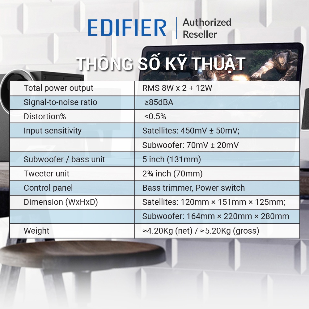 Loa máy tính EDIFIER M1380 - Sub 5 inch - Kết nối 3.5mm - Siêu bền bỉ - Công suất 30W - Hàng chính hãng MAI THU - BH 12T