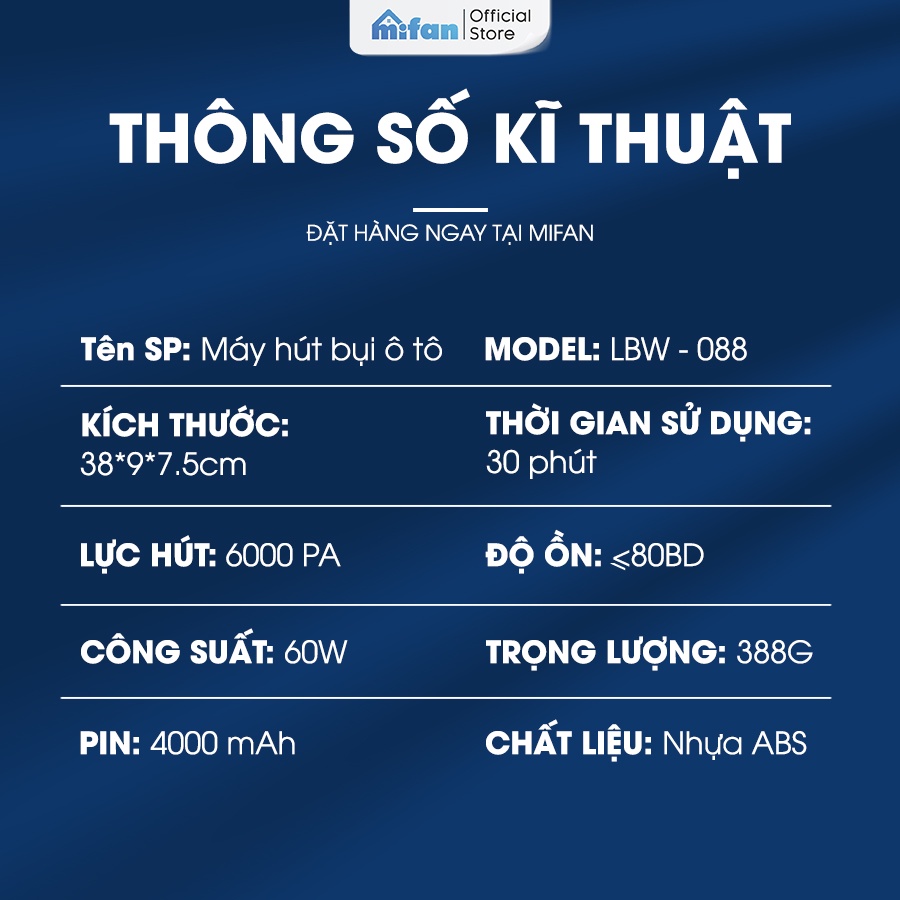 Máy Hút Bụi Cầm Tay Mini Không Dây MIFAN 2022 Siêu Mạnh - Vệ sinh ô tô, xe hơi, giuờng nệm, sàn