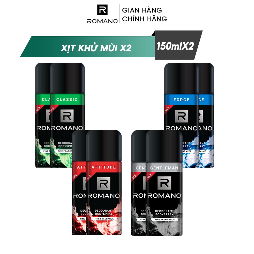 Combo 2 Xịt toàn thân Romano ngăn mồ hôi và mùi cơ thể 150ml/chai