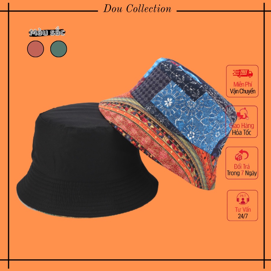[Nowship2h] Mũ bucket unisex vành ngắn họa tiết Bandana phong cách Bohemian - Mã NV011