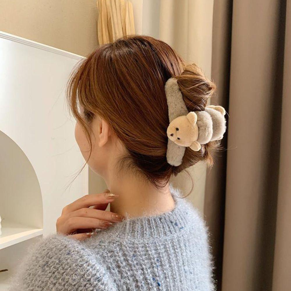 FORBETTER Kẹp Tóc Hình Gấu / Cá Mập Hoạt Hình Phủ Lông Phong Cách Cổ Điển Ngọt Ngào
