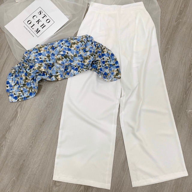 SET ÁO CROP HOA BẸT VAI KÈM QUẦN ỐNG RỘNG (KÈM VIDEO HÌNH THẬT) | BigBuy360 - bigbuy360.vn