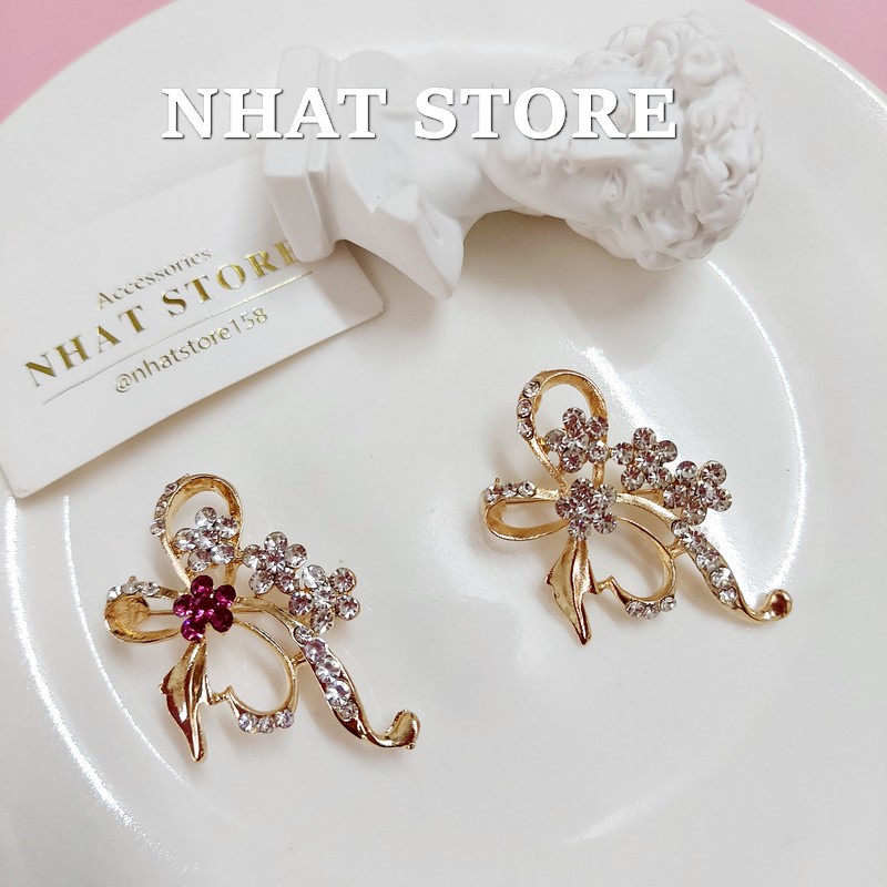 Ghim cài áo vets nữ đính đá, cài áo nữ hình nơ Nhat Store