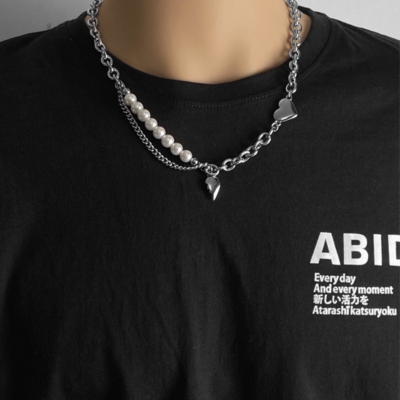 Dây chuyền hình đôi cánh trái tim đính ngọc trai thời trang hàn quốc 19a1536