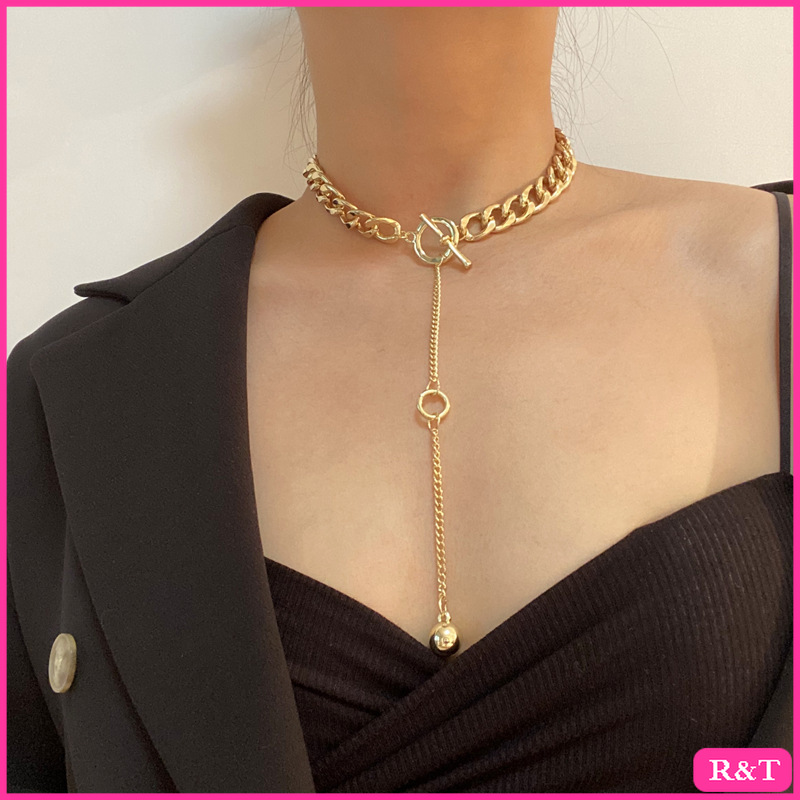 ♥ RT✨ Simple ins wind online celebrity with large metal chain clavicle chain neck chain drop ball pendant necklace