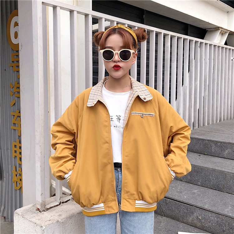 Áo khoác bomber vàng mặc được 2 mặt ULZZANG | BigBuy360 - bigbuy360.vn