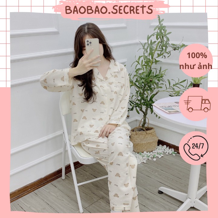 Bộ pijama mặc nhà dài tay bộ ngủ dễ thương chất xốp màu sắc rõ nét hot trend thu đông 2022