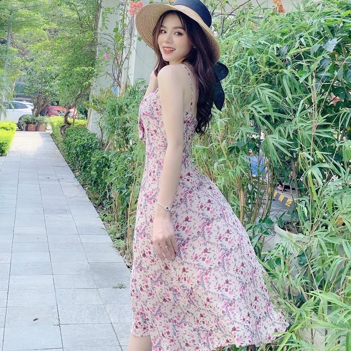 Váy 2 dây hoa ngực nơ V385 KYMIE