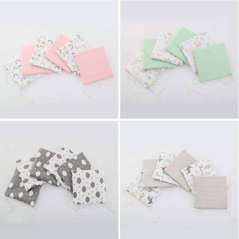Set 6 Gối Chắn Giường Em Bé Sơ Sinh Bằng Vải Cotton Mềm Mại