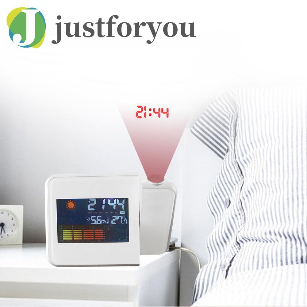 Justforyou LED Display Digital Projection Clock Thermometer Hygrometer Desk Calendar