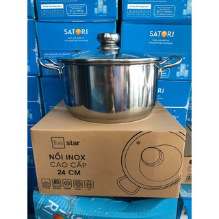 Nồi inox 3 đáy FiveStar size 20,24cm vung kính, hàng chính hãng