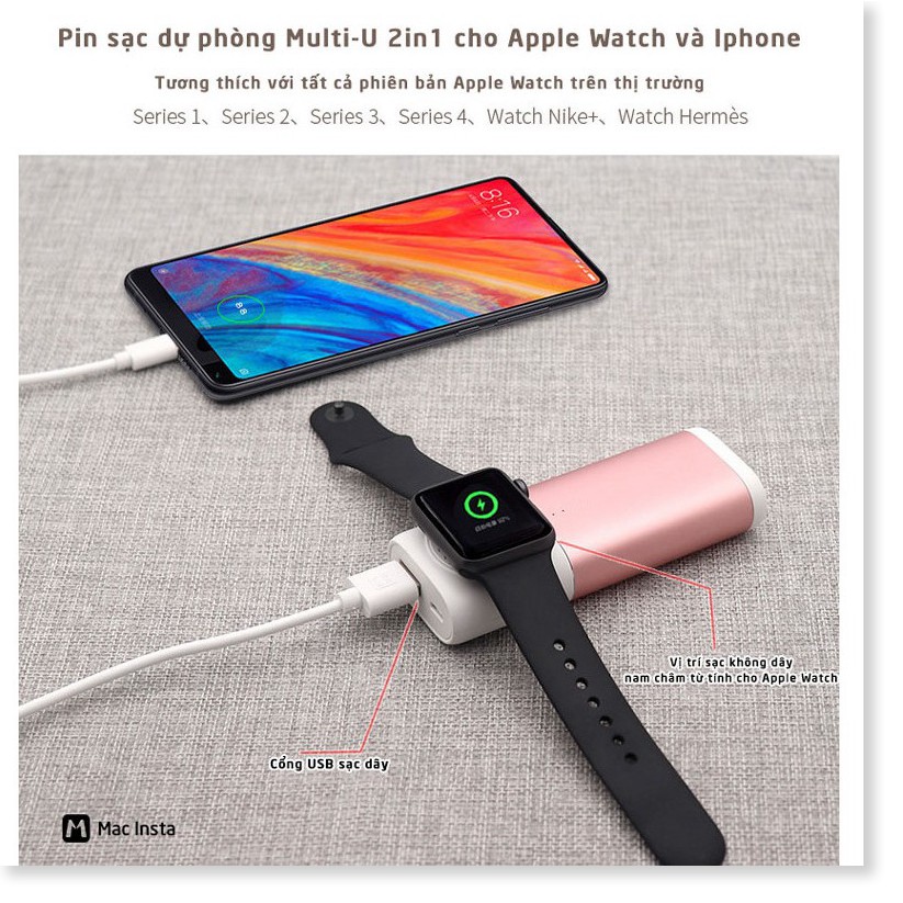 Pin sạc dự phòng Multi-U 2in1 cho Apple Watch và Iphone