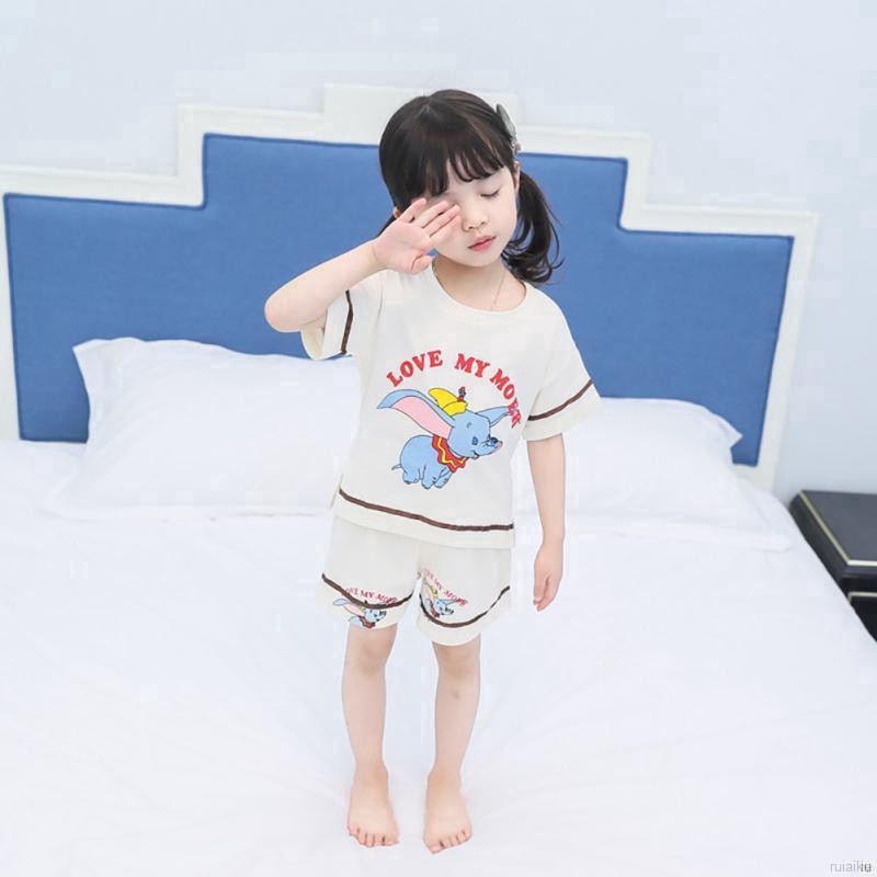 ruiaike  Summer Boy Girl Short-Sleeved Sleepweat Suits Kids Cartoon Print Tops Pants Pajamas Set