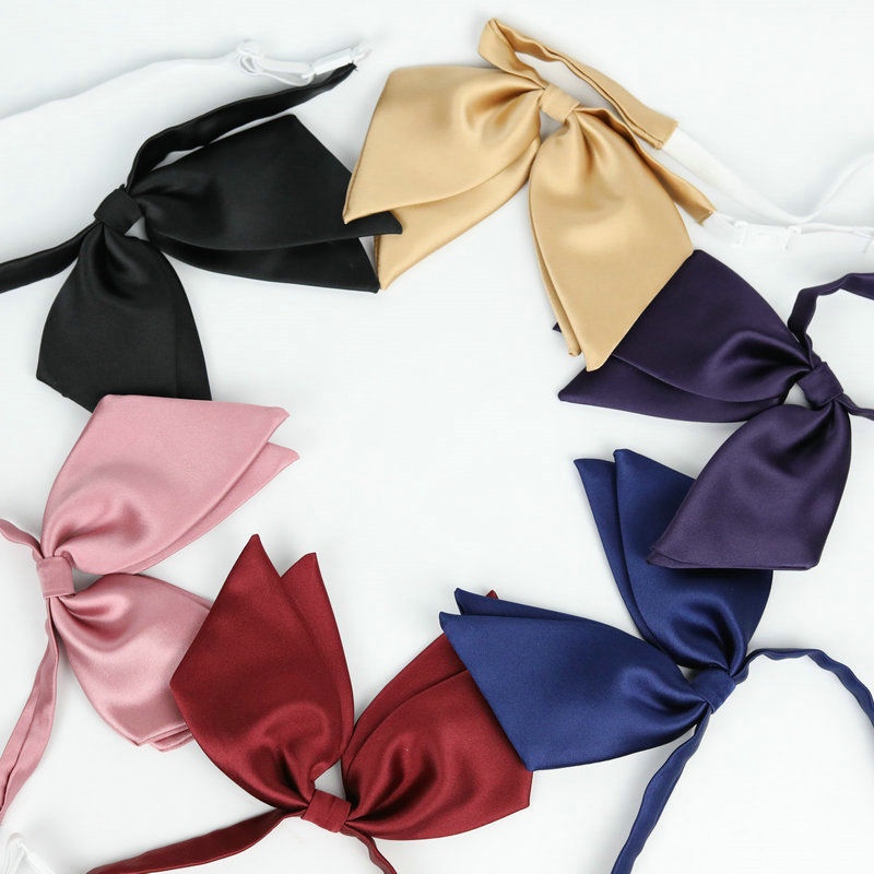 Cà Vạt Nơ Bằng Da Hai Lớp Màu Trơn Phối Hoa Dành Cho Nữ Sinh