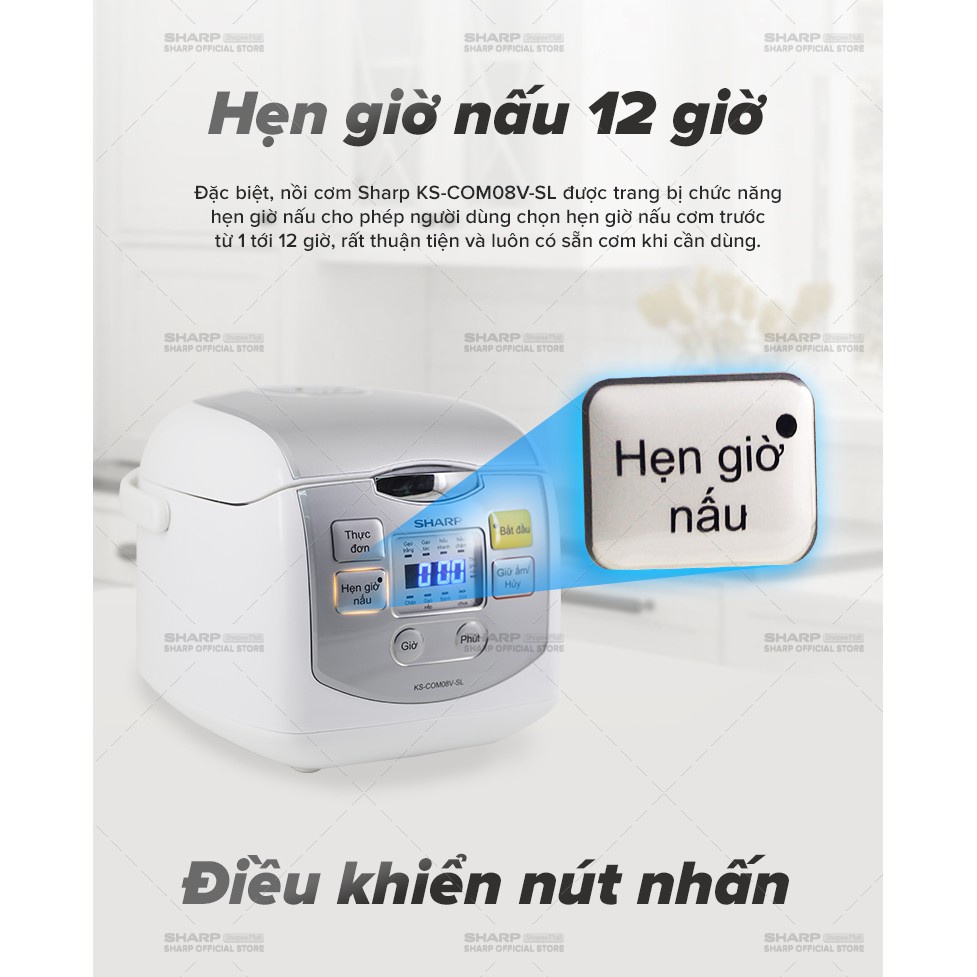 Nồi Cơm Điện Tử Sharp KS-COM08V-SL 0.72 Lít 450W