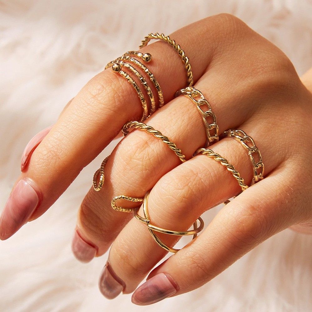 Set nhẫn khớp ngón tay đính đá phong cách cổ điển thời trang cho nữ