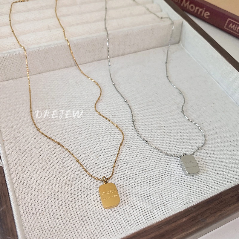 DREJEW Dây chuyền thép titan cao cấp mặt hình học in chữ thời trang cho nữ