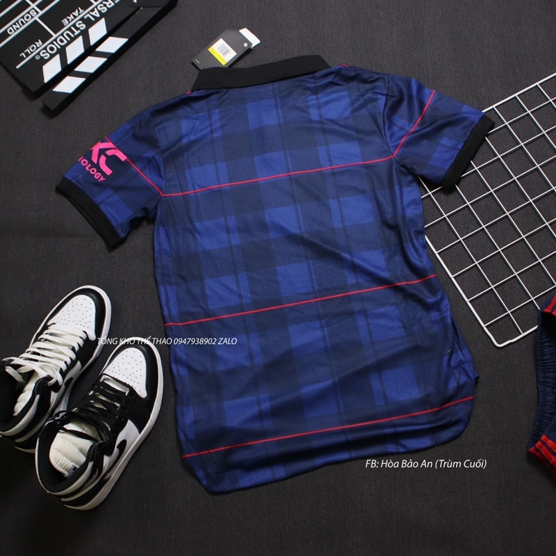 Bộ quần áo đá banh CLB MU TeamView 2023 màu xanh hồng có cổ