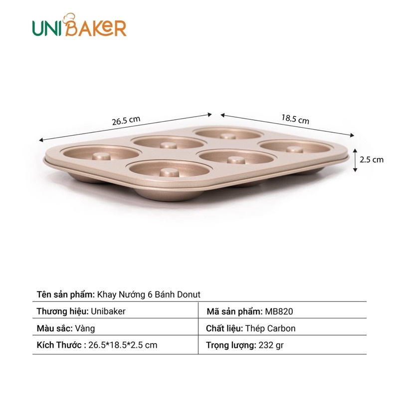 Khuôn nướng bánh donut 6 ô chống dính Unibaker
